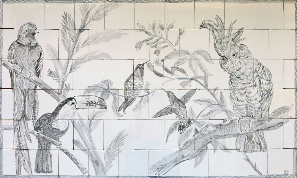kitchen backsplash tile panel with bird