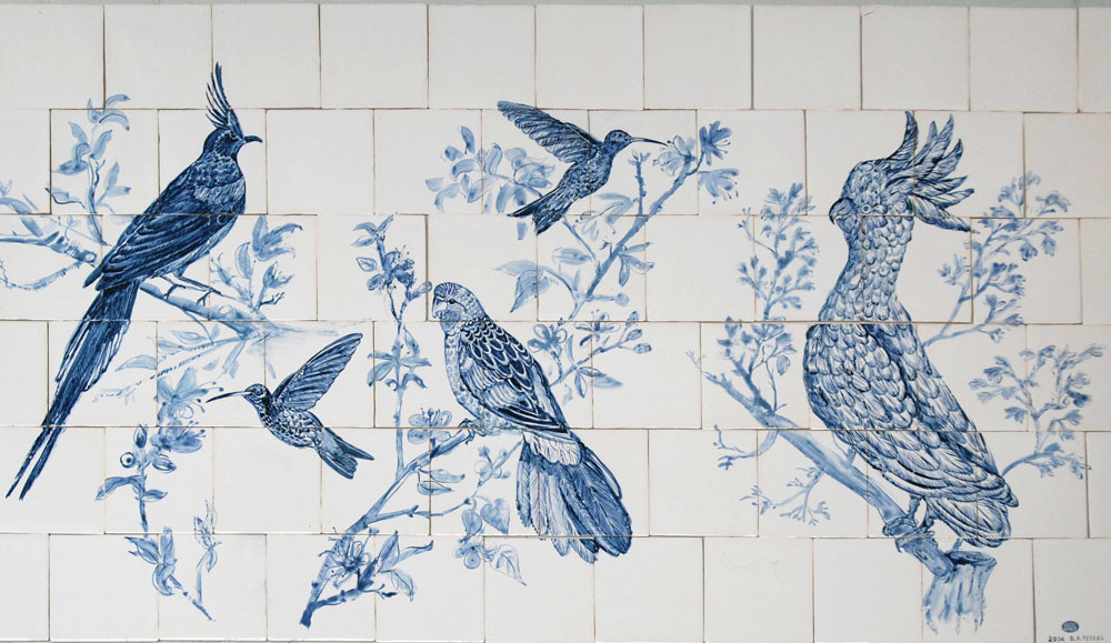 kitchen backsplash tile panel with bird