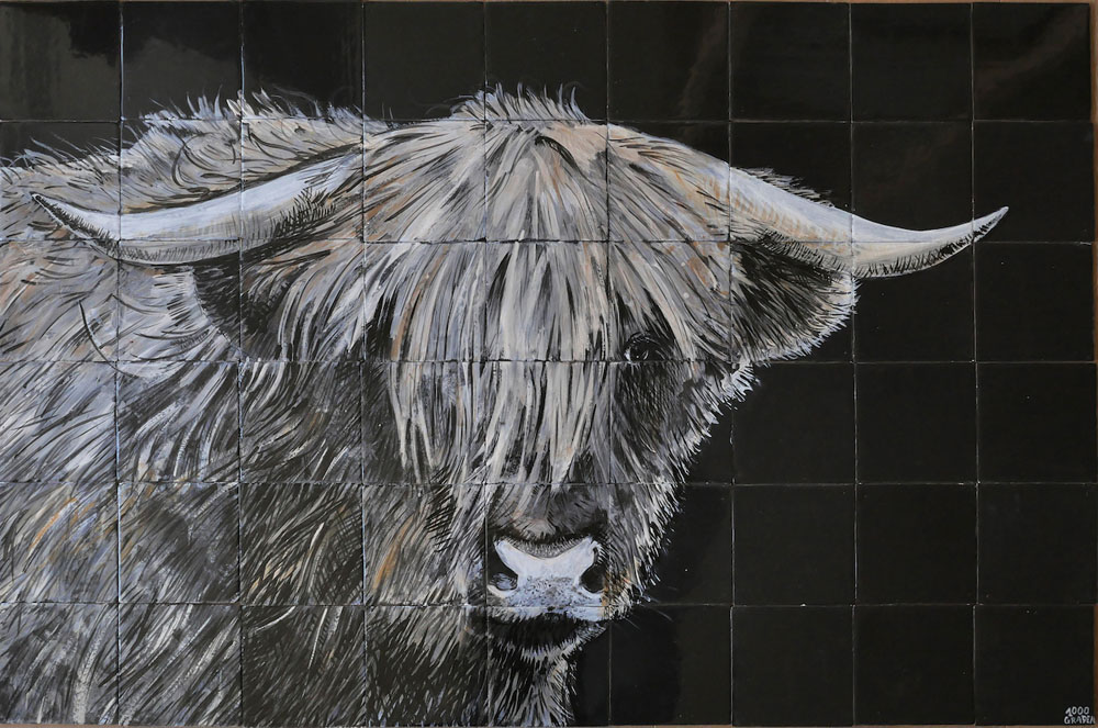 kitchen backsplash tile panel with cow