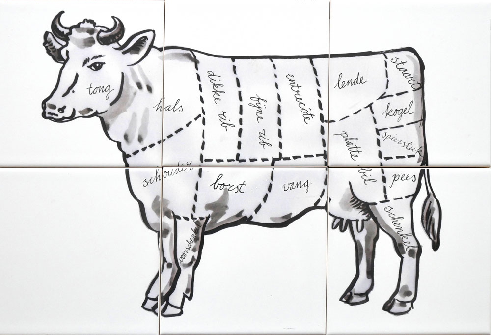 Tile panel with a cow
