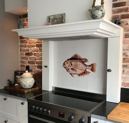 kitchen backsplash tile panel with fish