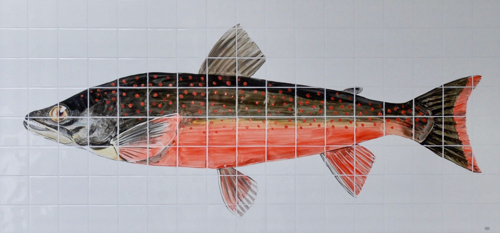 kitchen backsplash tile panel with fish