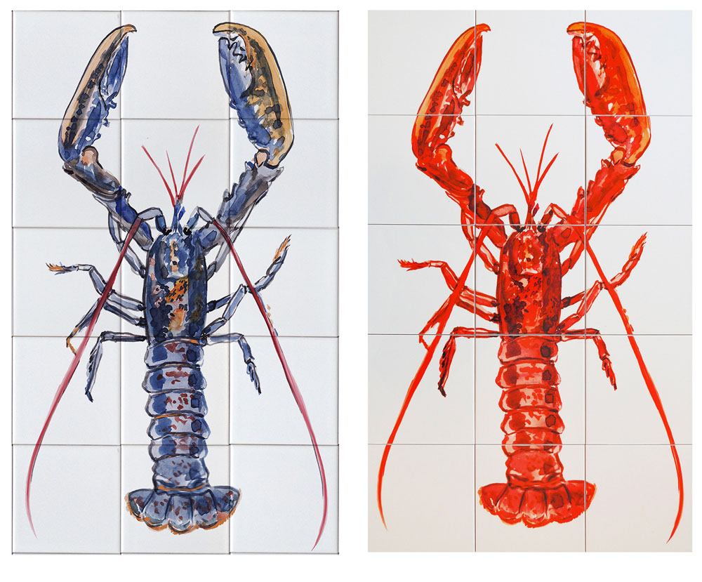 kitchen backsplash tile panel with lobster