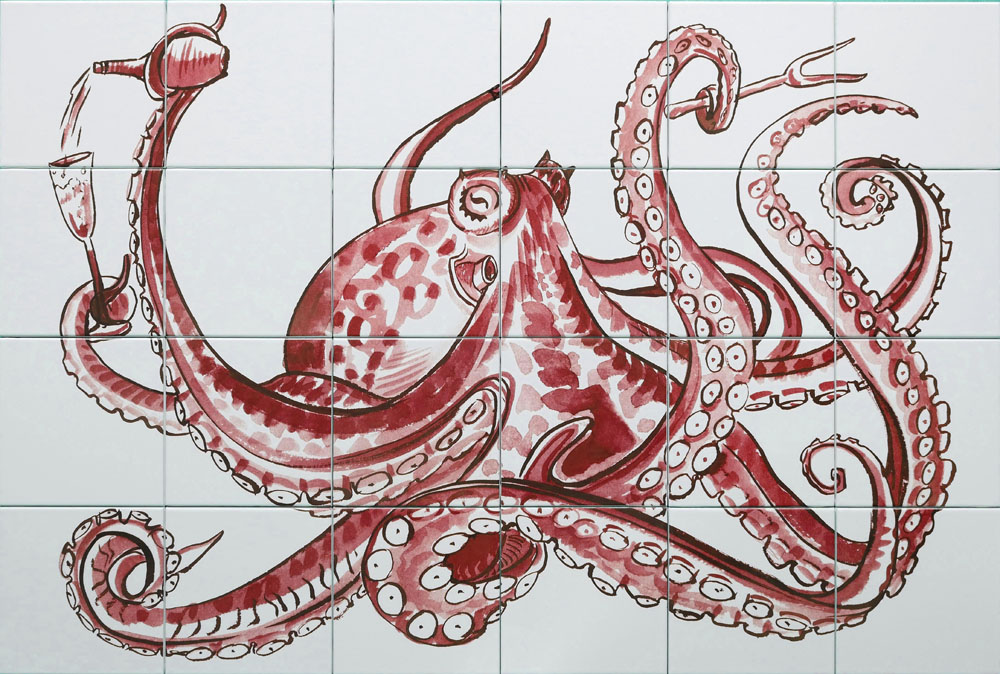 kitchen backsplash tile panel with octopus