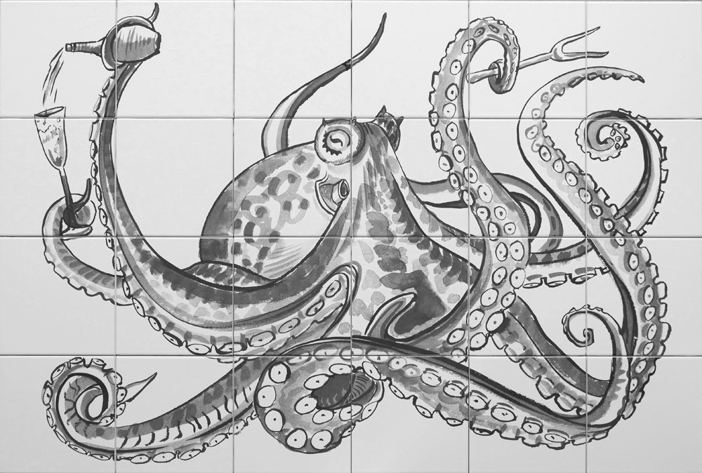 kitchen backsplash tile panel with octopus