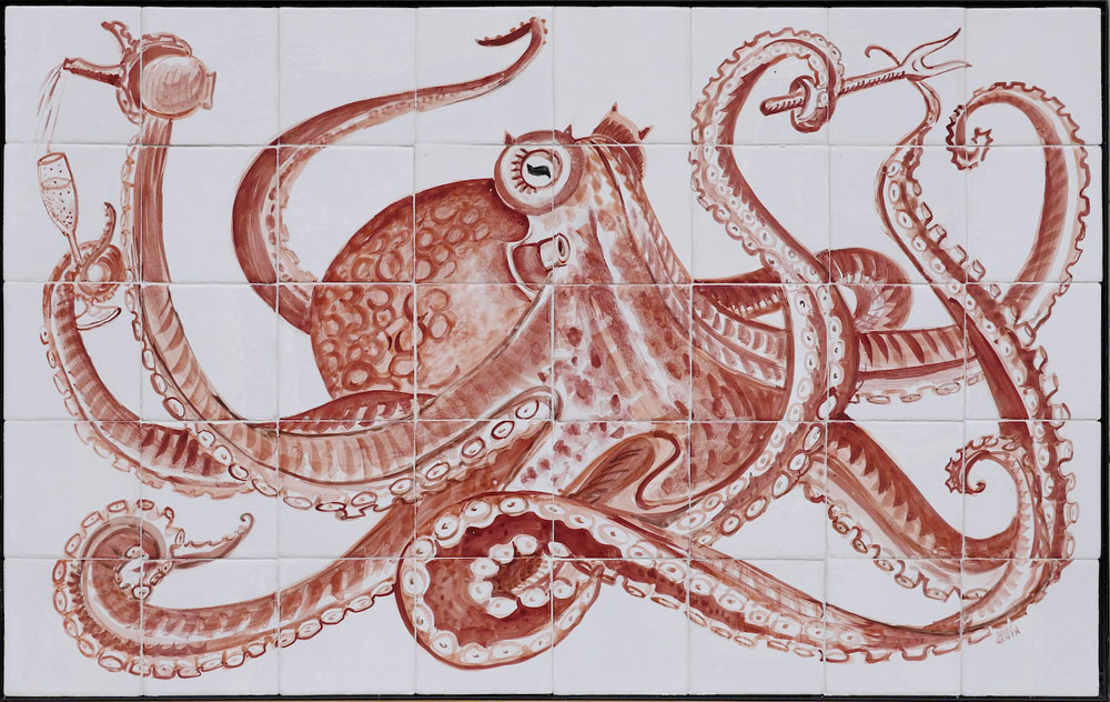 kitchen backsplash tile panel with octopus