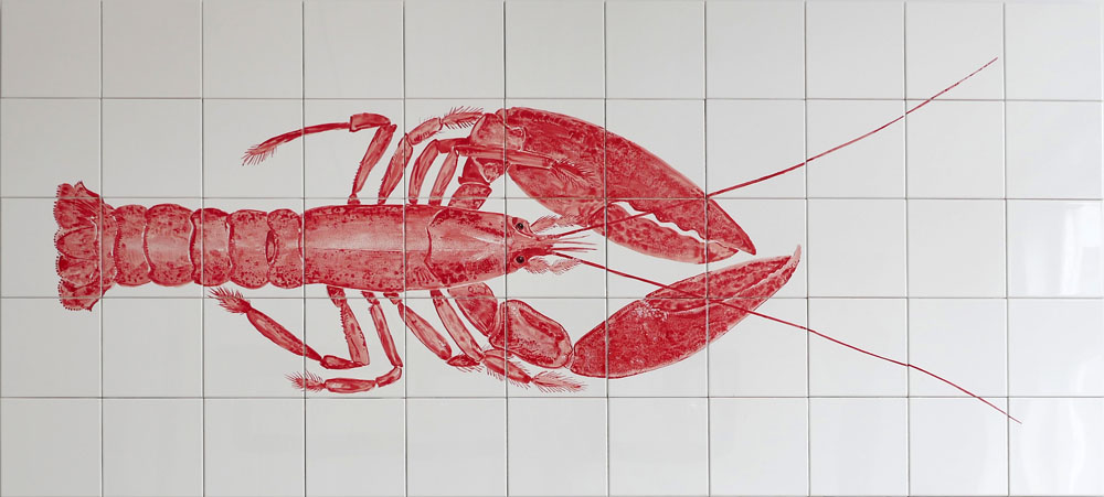 kitchen backsplash tile panel with lobster