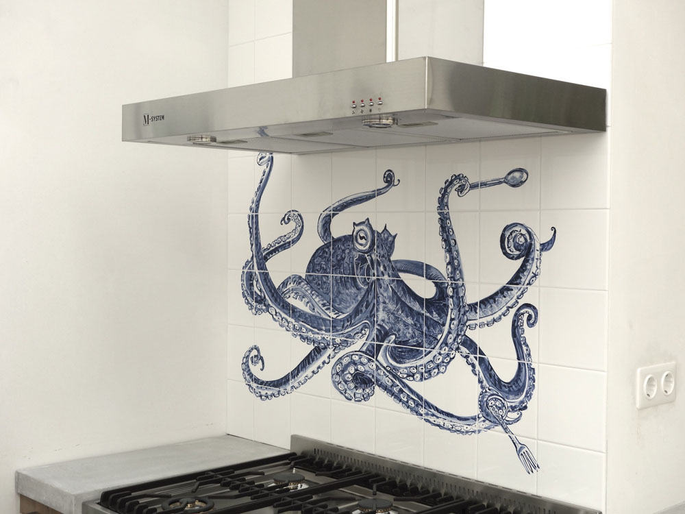 tegeltableau met octopus