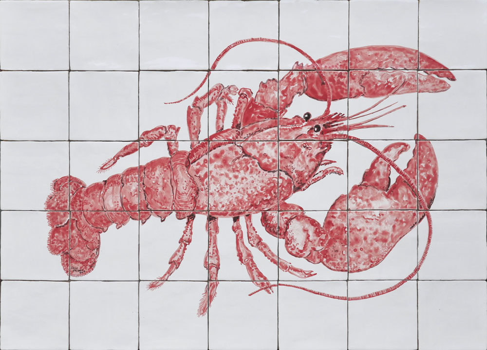 kitchen backsplash tile panel with lobster