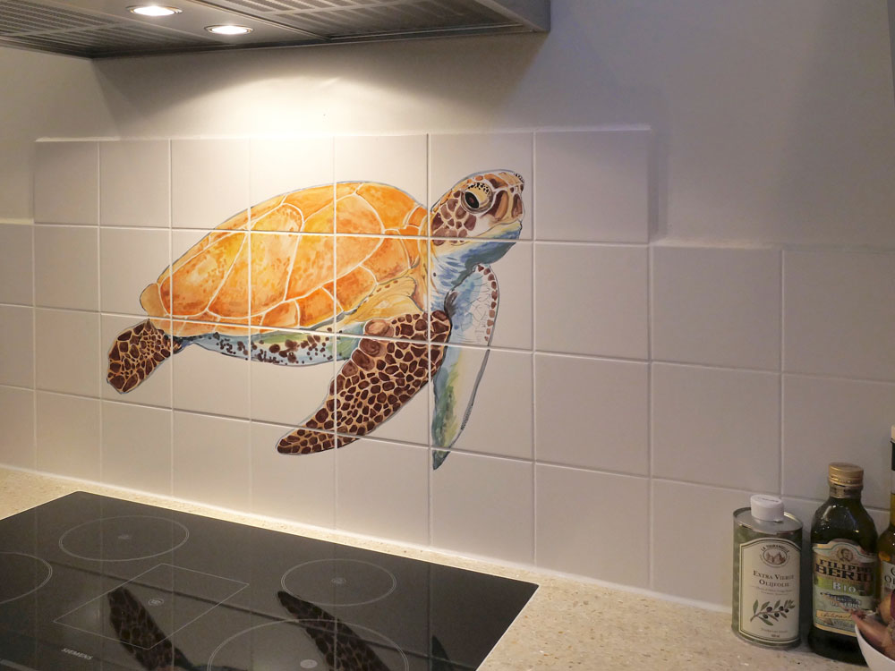 tegeltableau met schildpad