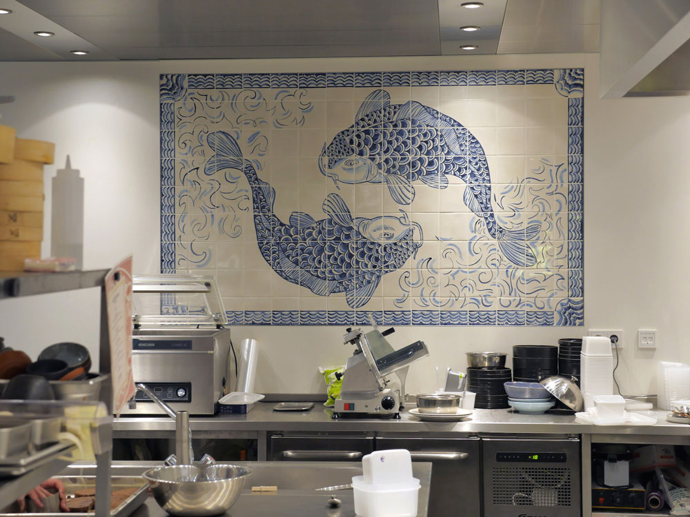 kitchen backsplash tile panel with fish