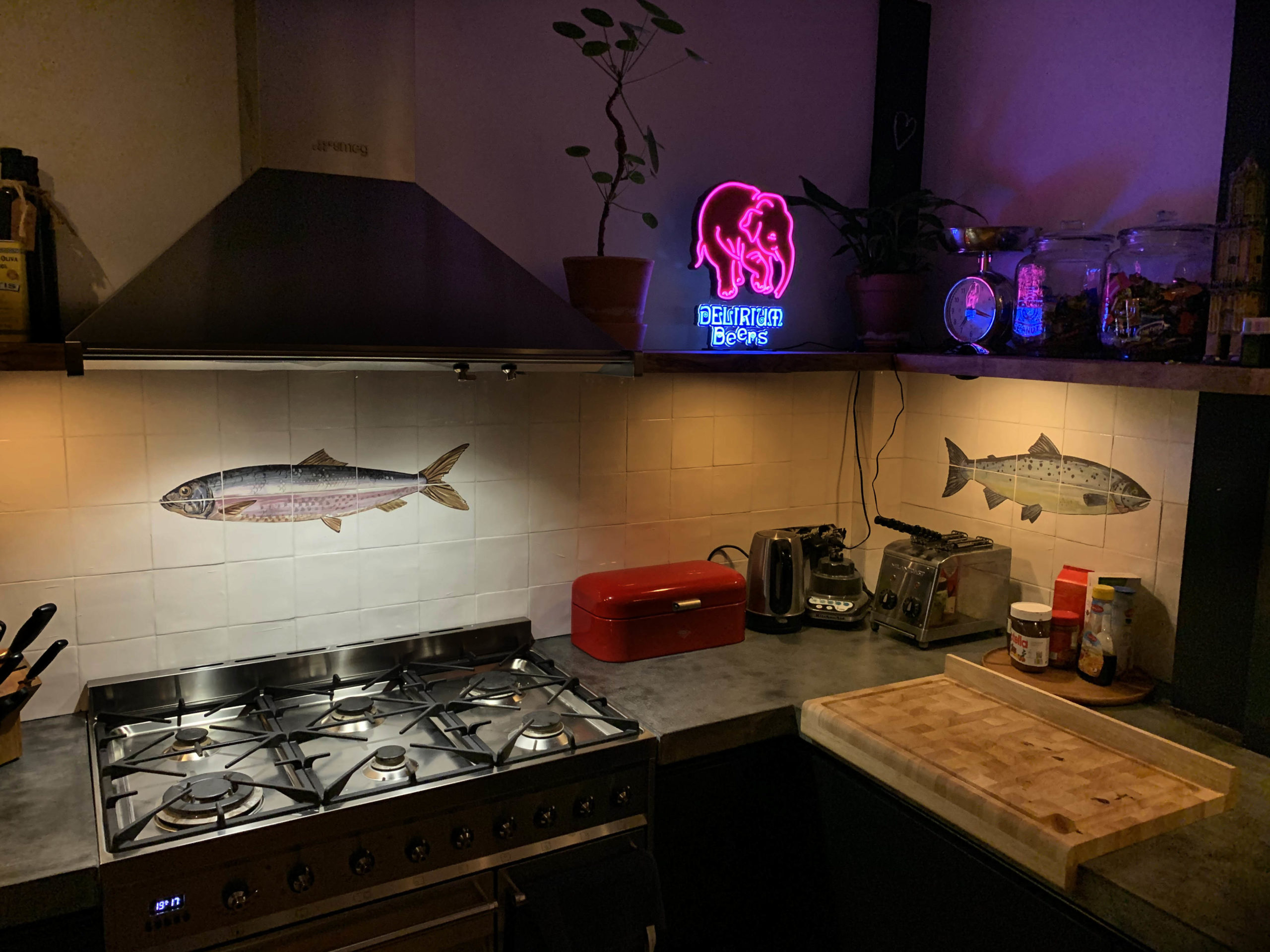 Salmon tile panel, kitchen backsplash tile panel