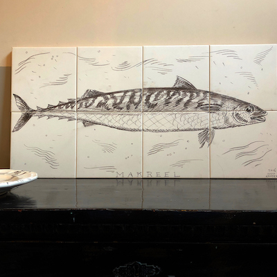 Mackerel in pencil tile panel