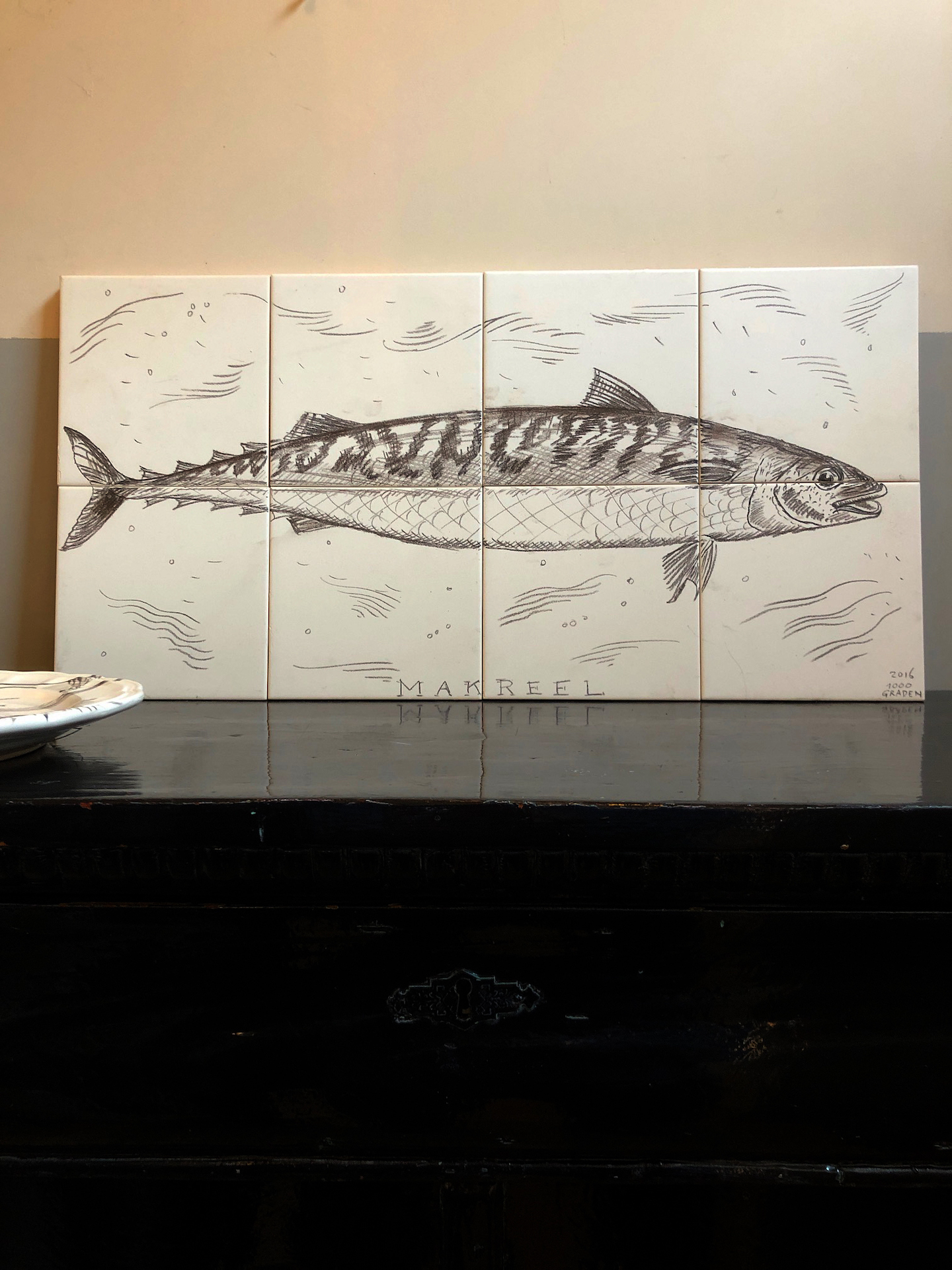 Mackerel in pencil tile panel