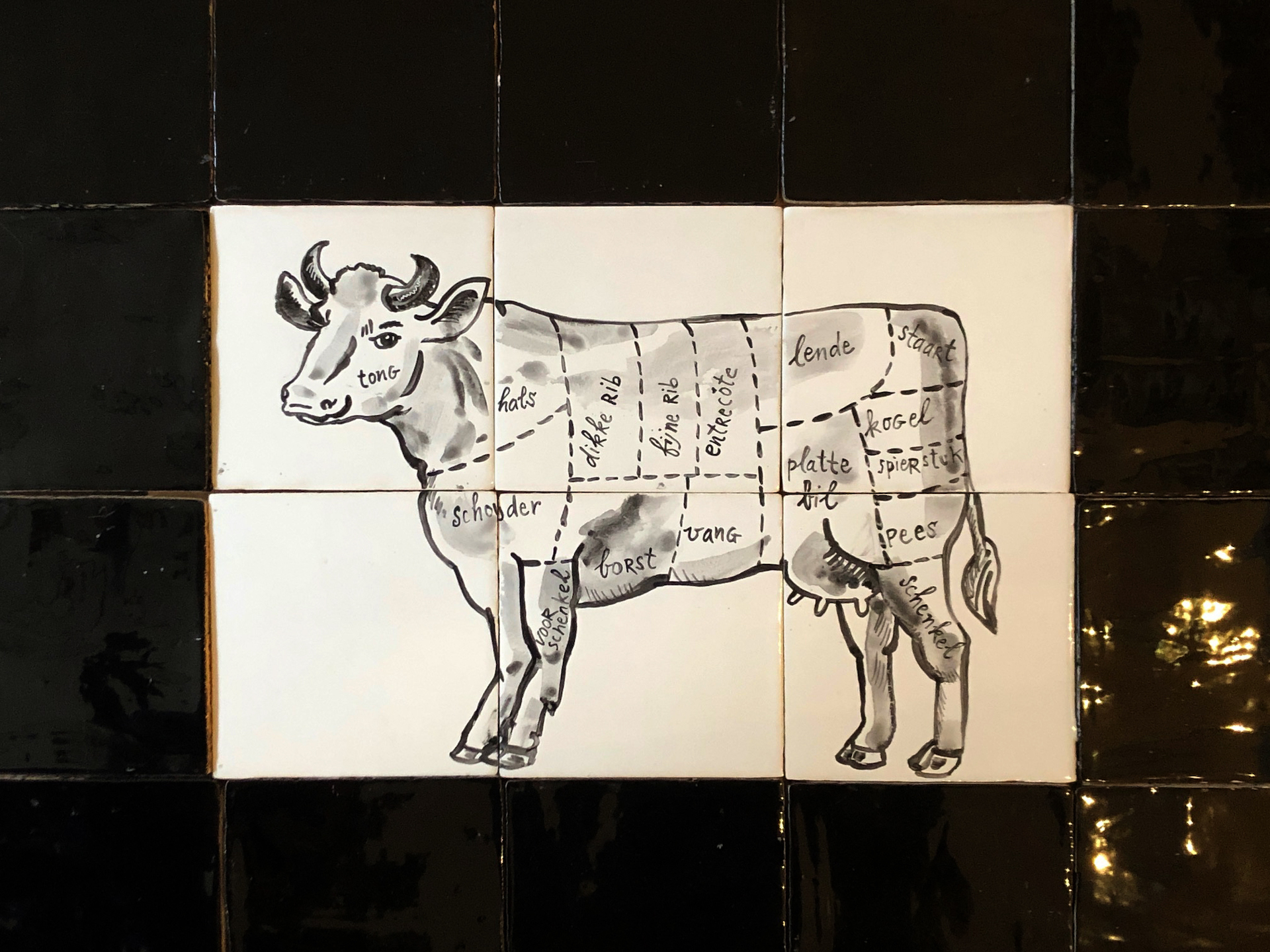 Cow at the butcher's tile panel