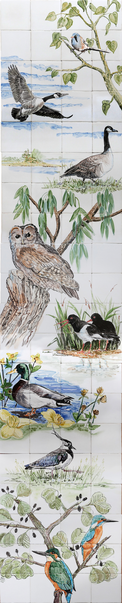 river delta birds tile panel