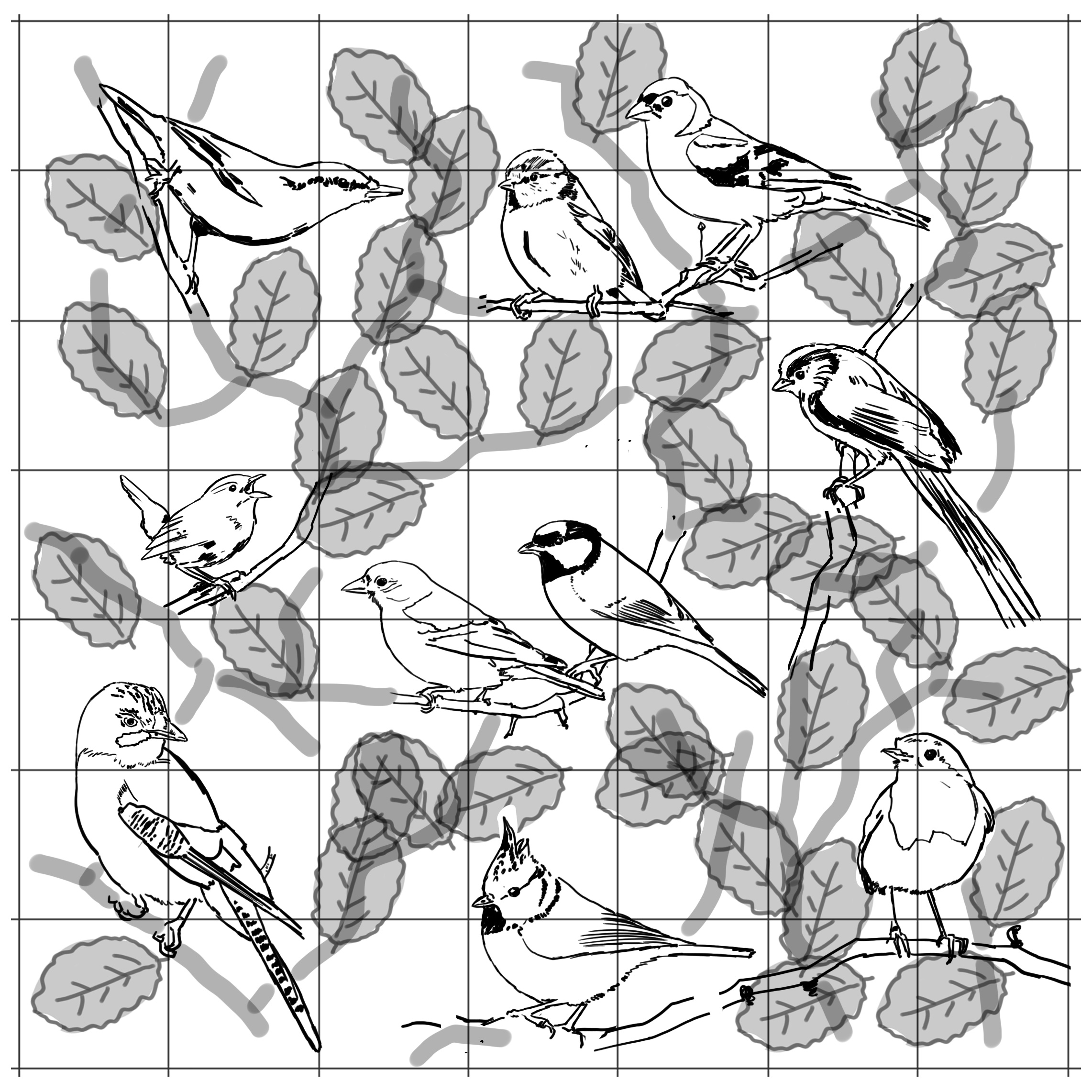 birds tile panel sketch