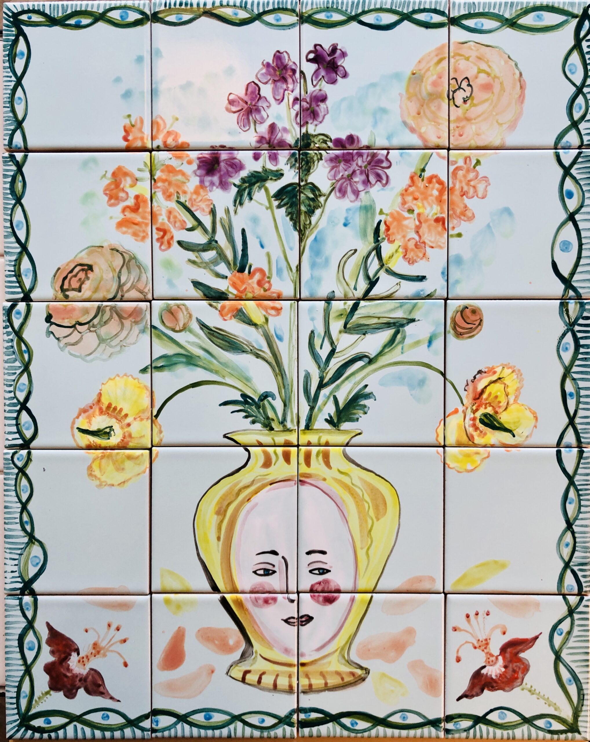 tegeltableau bloemen, tile panel flowers, bloem op tegels.